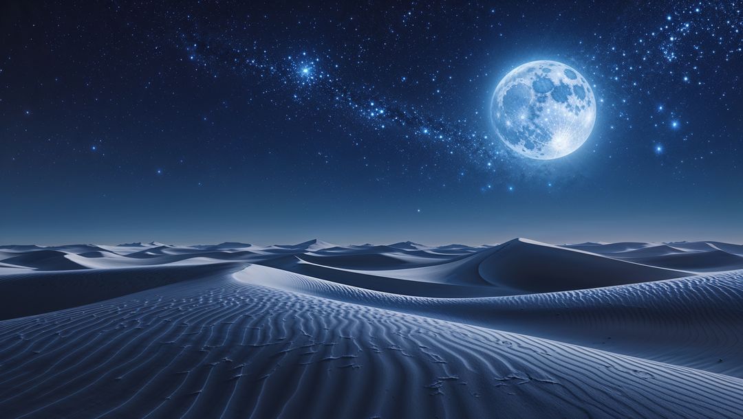 Full Moon Illuminates Nocturnal Desert Dunes