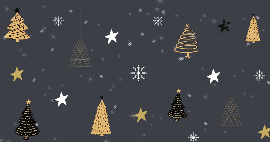 Christmas Pattern with Trees, Stars, and Snowflakes on Grey