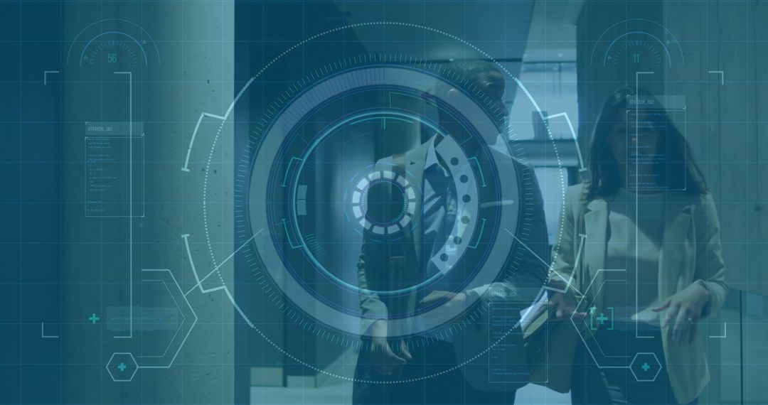 Professionals Analyzing Holographic Data in Corporate Environment