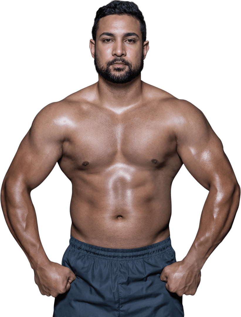Confident Bodybuilder Flexing Muscles with Transparent Background