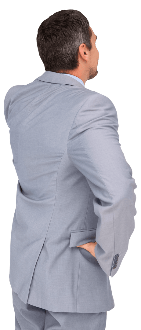 Back View of Businessman with Arm Akimbo on Transparent Background