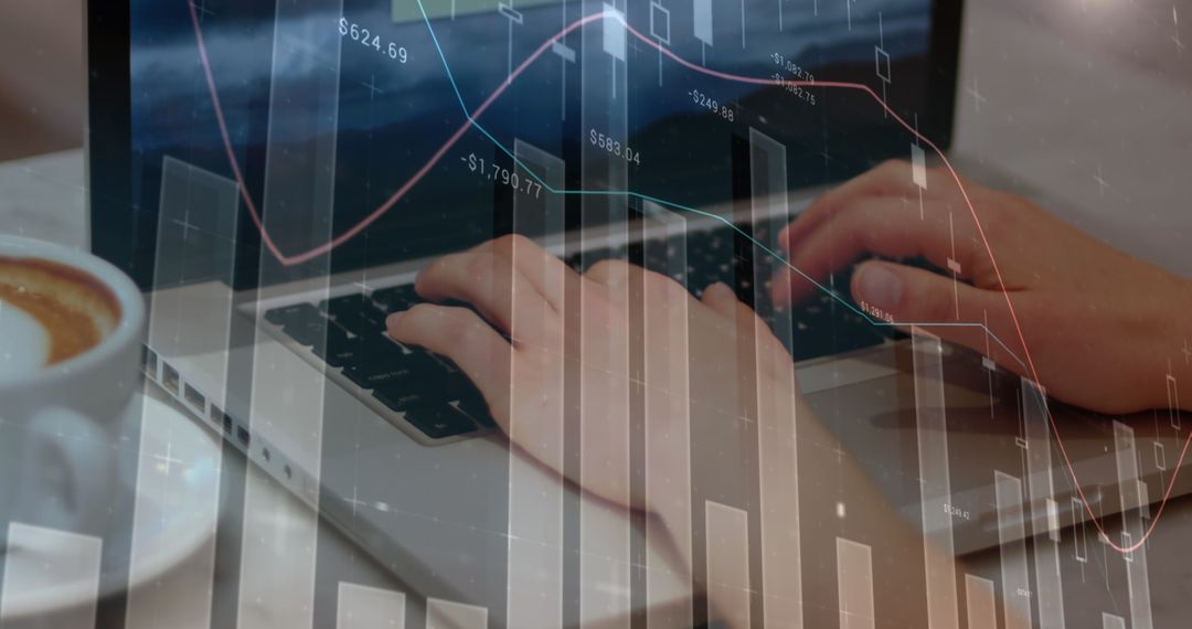 Digital Finance Analysis with Laptop and Data Overlay