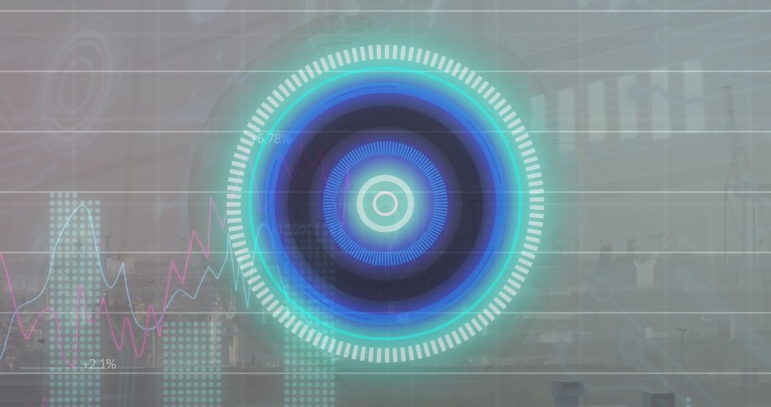 Futuristic Digital Interface Over Analyzing Computer Data