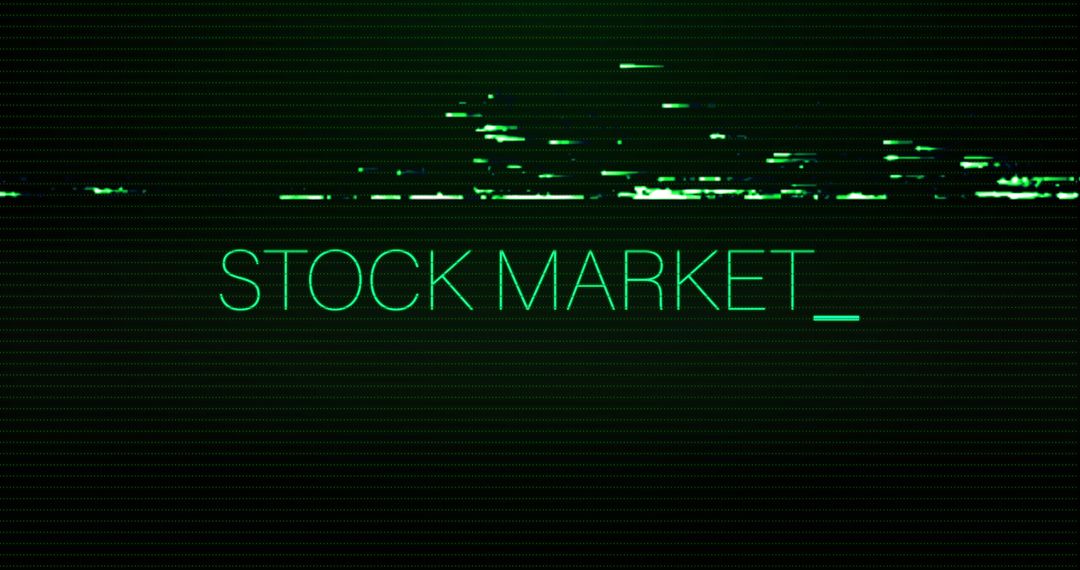 Glitched Stock Market Text on Digital Screen