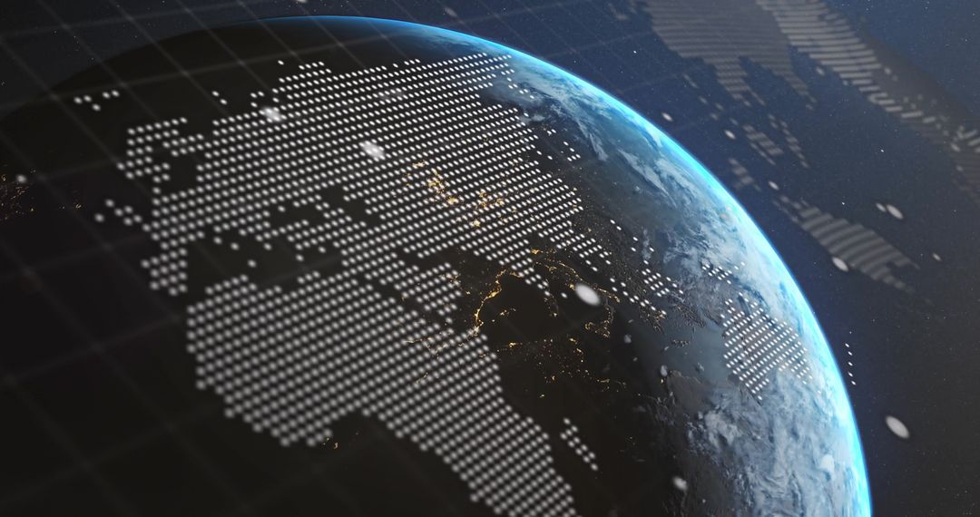 Futuristic Earth with Digital Dot Overlay in Space