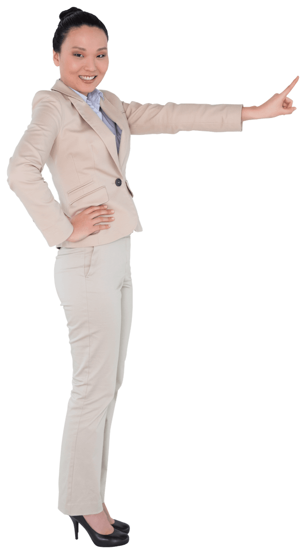 Transparent Image of Confident Asian Businesswoman Pointing Right