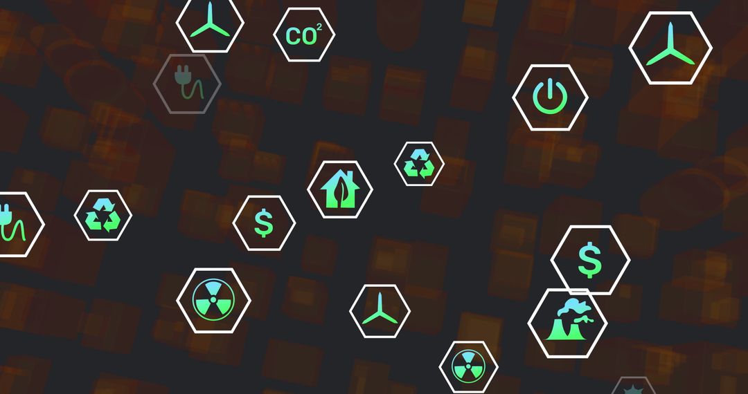 Digital Eco Icons on Dark Background Illustrating Sustainable Technology