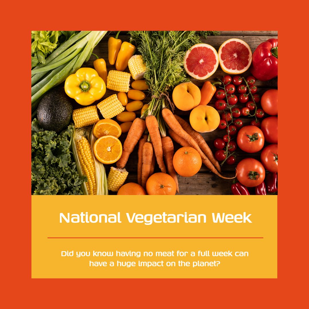 Vibrant Fresh Produce for National Vegetarian Week Promotion - Download Free Stock Templates Pikwizard.com