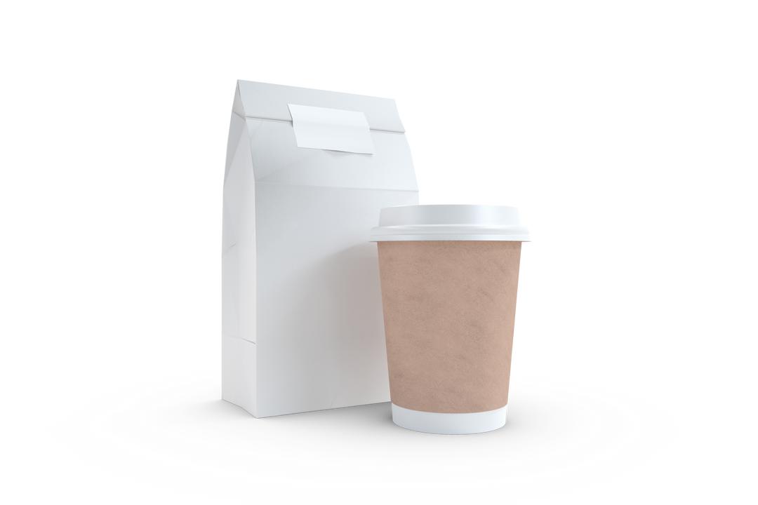 Transparent Takeaway Coffee Cup with Brown Sleeve and Food Bag - Download Free Stock Images Pikwizard.com