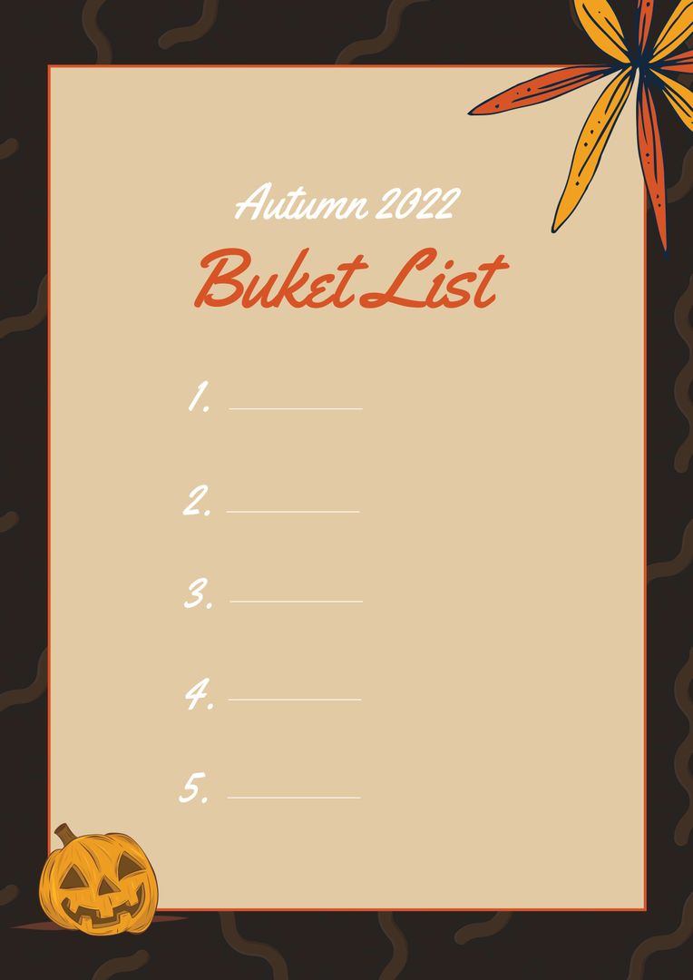 Autumn 2022 Bucket List with Pumpkin and Leaf Design - Download Free Stock Templates Pikwizard.com