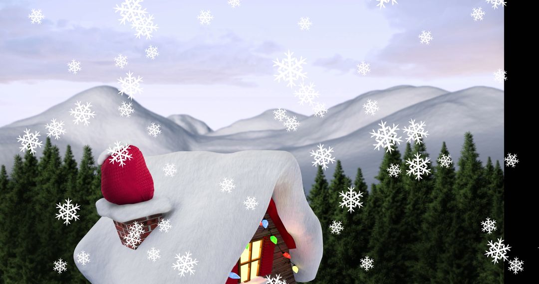 Cozy Snow-Covered Cabin with Falling Snowflakes in Winter Wonderland