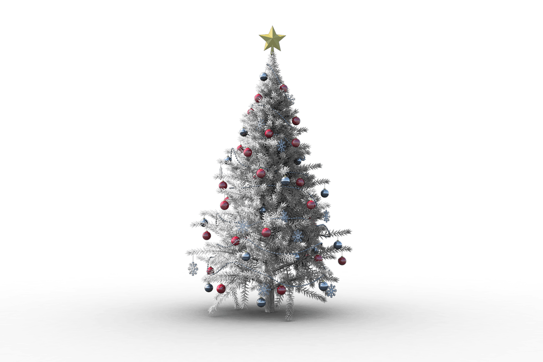 Beautiful Silver Christmas Tree on Transparent Background