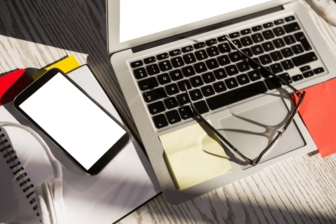 Transparent Modern Desk Laptop and Gadgets Office Setup