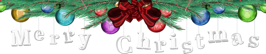 Transparent Christmas Garland with Colorful Ornaments on Fir Branches