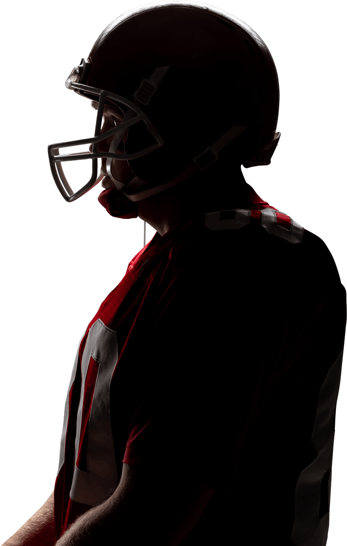 Silhouette of American Football Player Wearing Helmet, Transparent Background