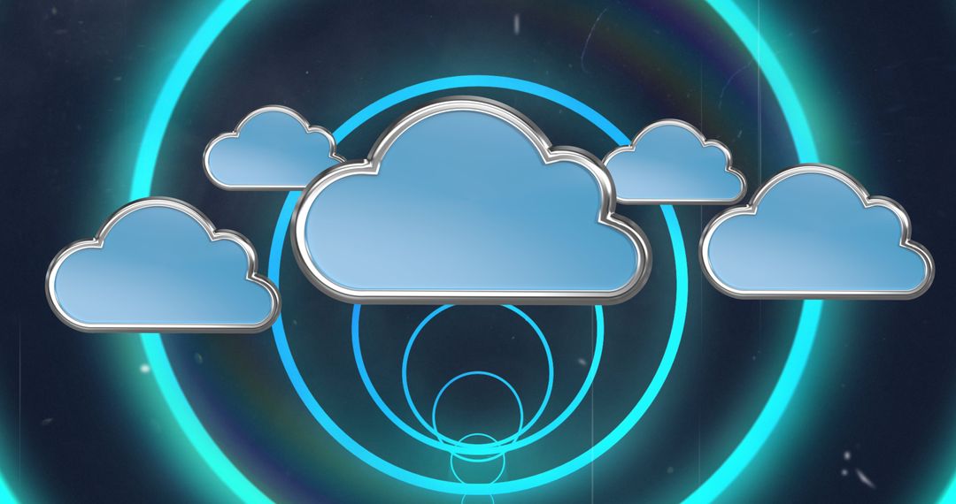 Abstract Neon Cloud Icons with Geometric Patterns