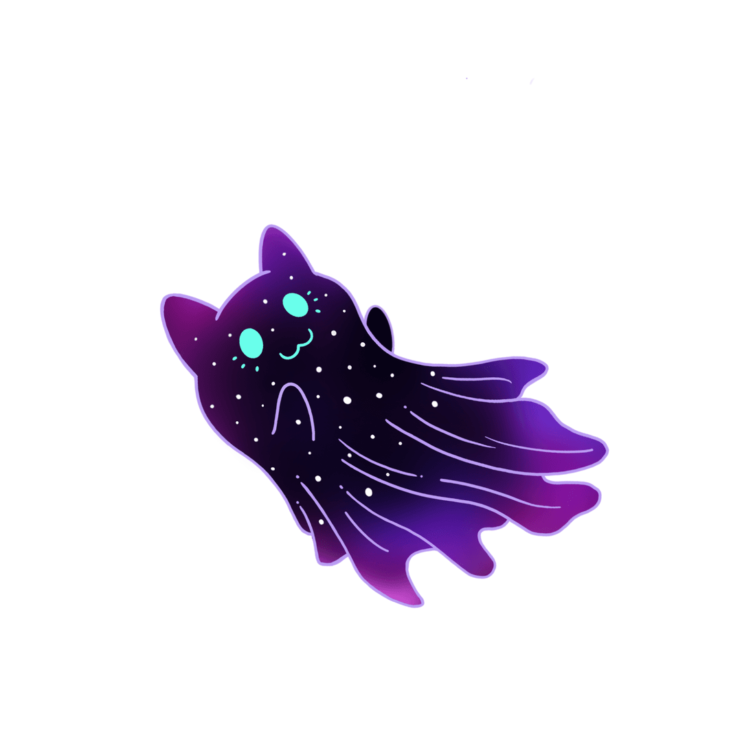 Surreal Ghost Cat Floating with Cosmic Glitter