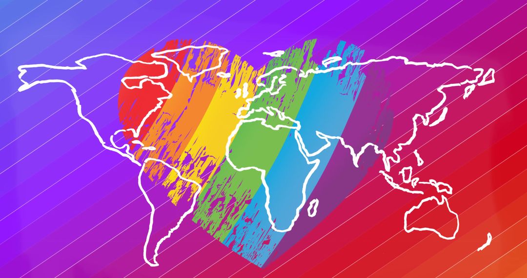 World Map Over Multicolored Heart Symbolizing Global Unity
