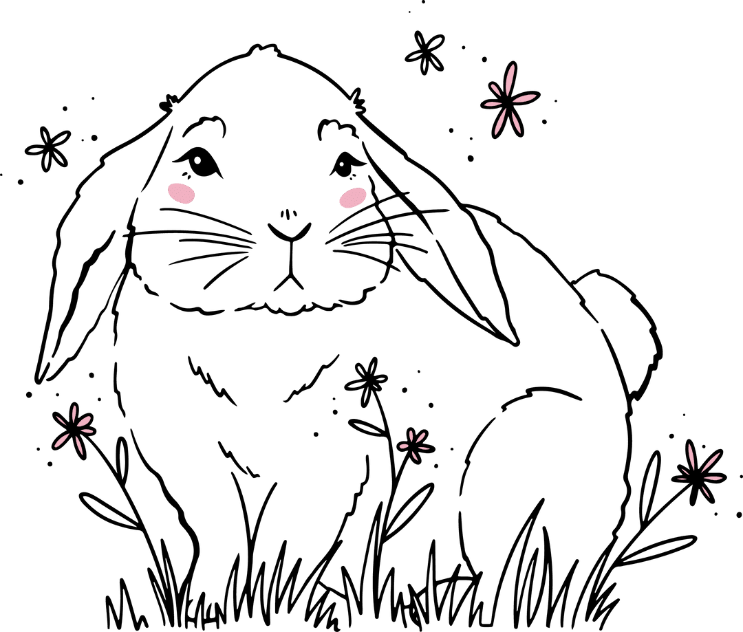 Charming Line-Drawn Lop-Eared Rabbit on Transparent Background