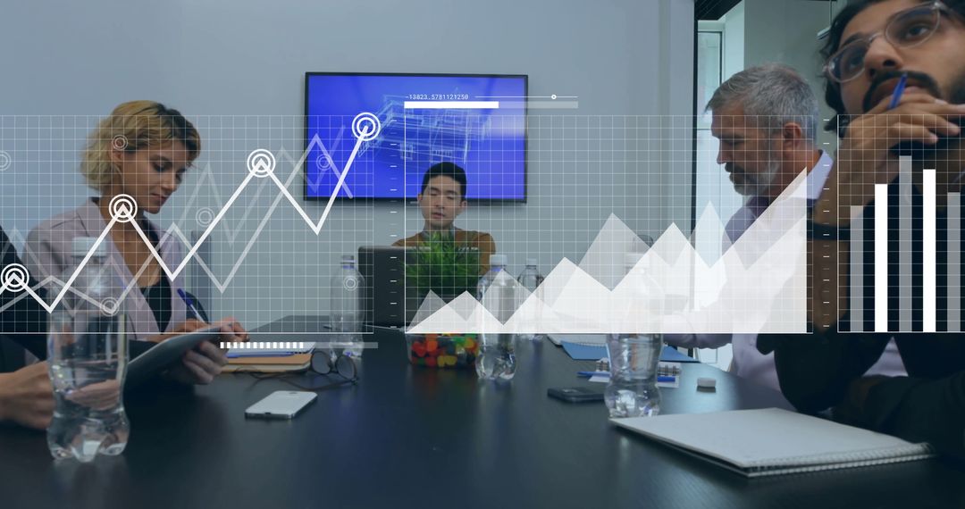 Business Meeting with Data Processing Concept Overlay