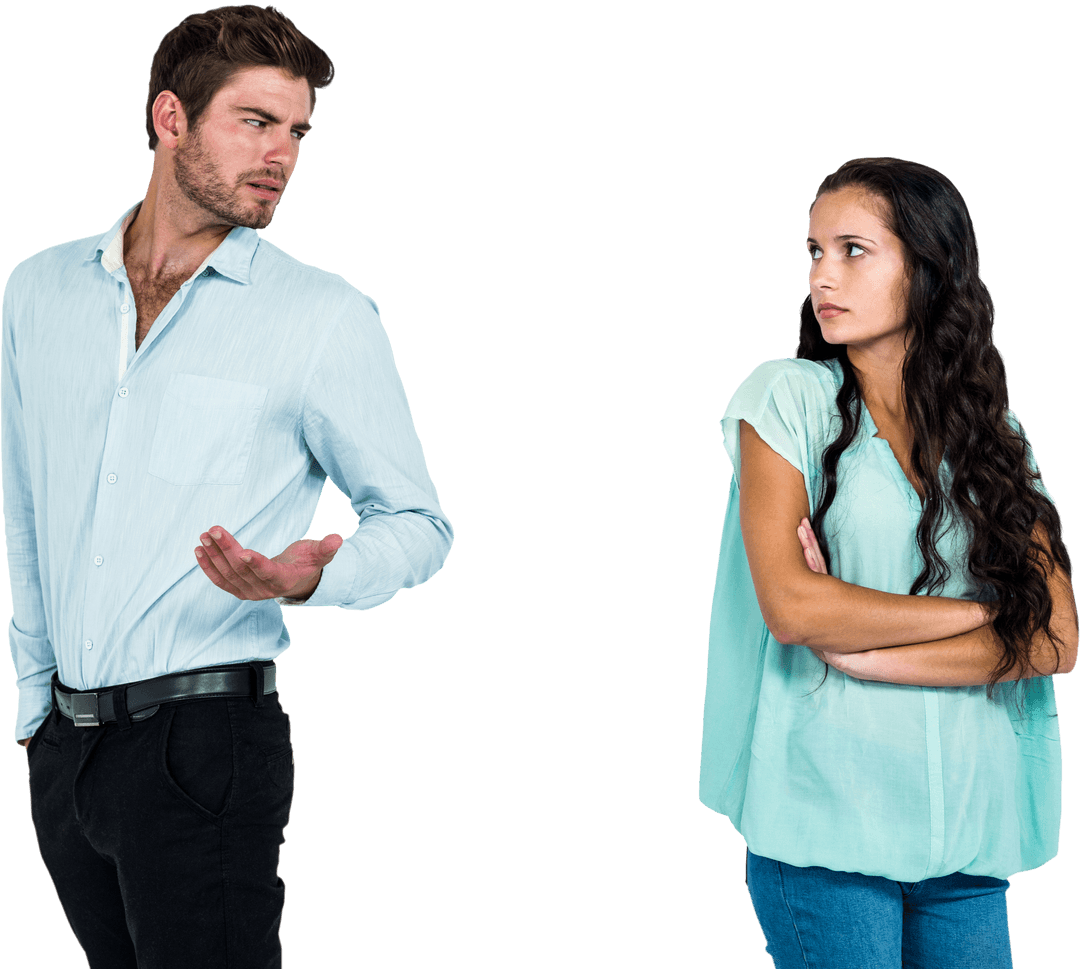 Transparent Background Dispute Between Couple in Casual Wear