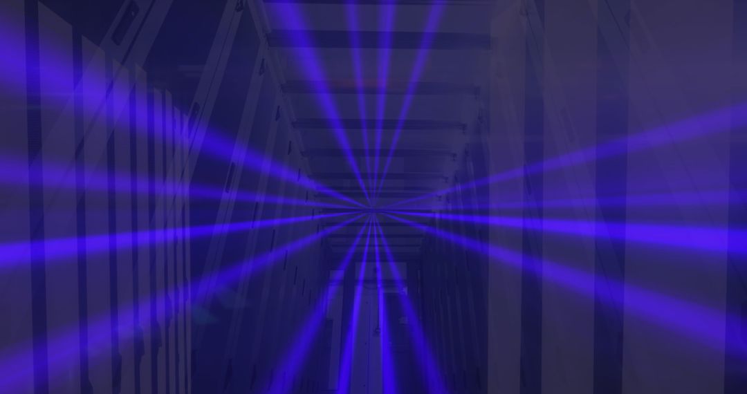 Neon Lines with Data Processing Over High-Tech Server Room
