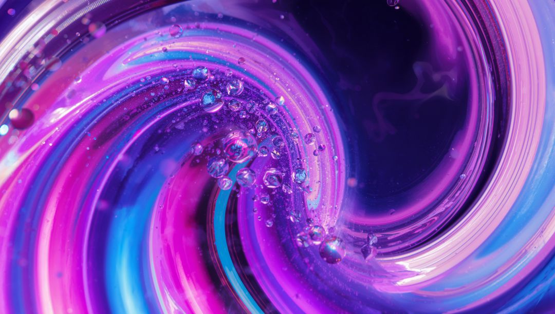 Vibrant Neon Swirling Vortex with Translucent Bubbles