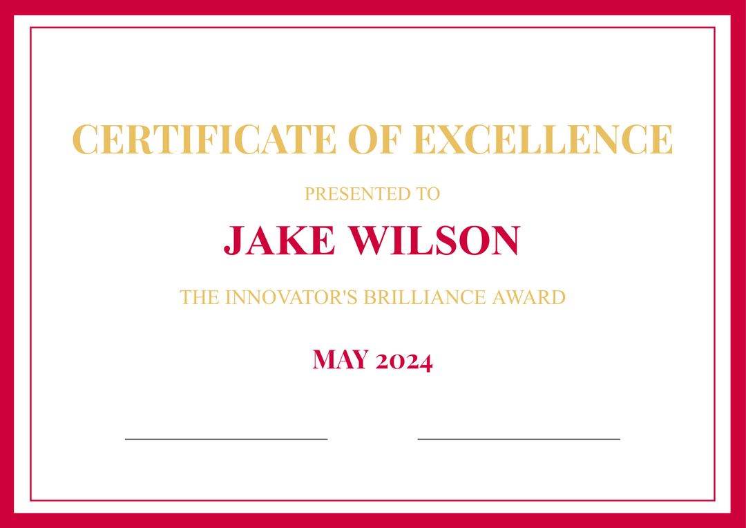 Certificate of Excellence with Personalized Achievement Message - Download Free Stock Templates Pikwizard.com