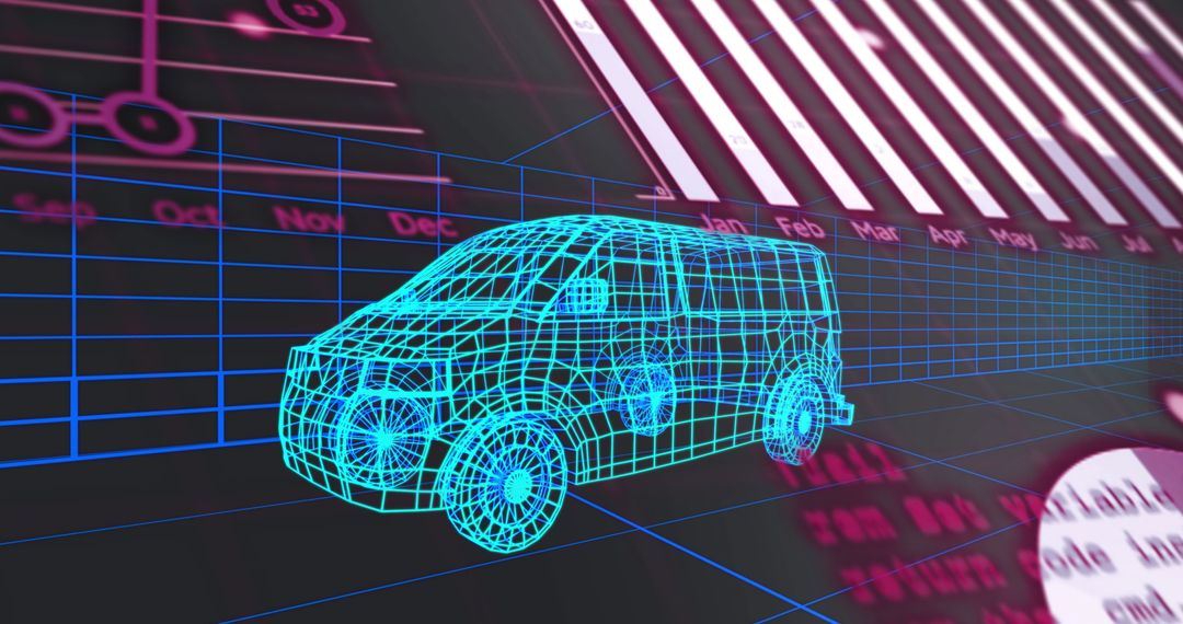 Futuristic Wireframe Van and Data Visualization Elements