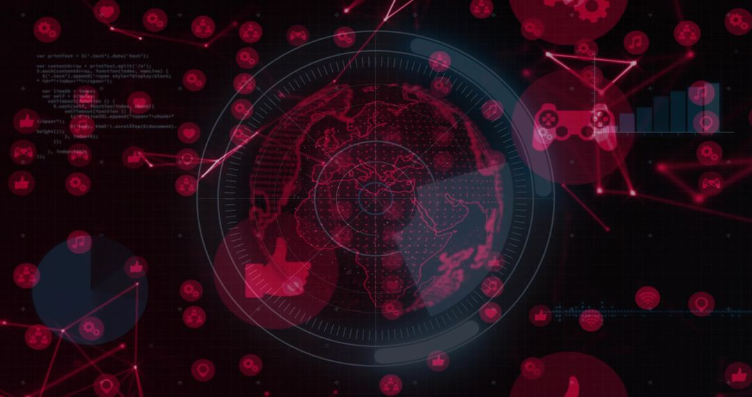 Neon Cyber HUD Globe Visualizing Global Network Metrics and Social Media Analytics