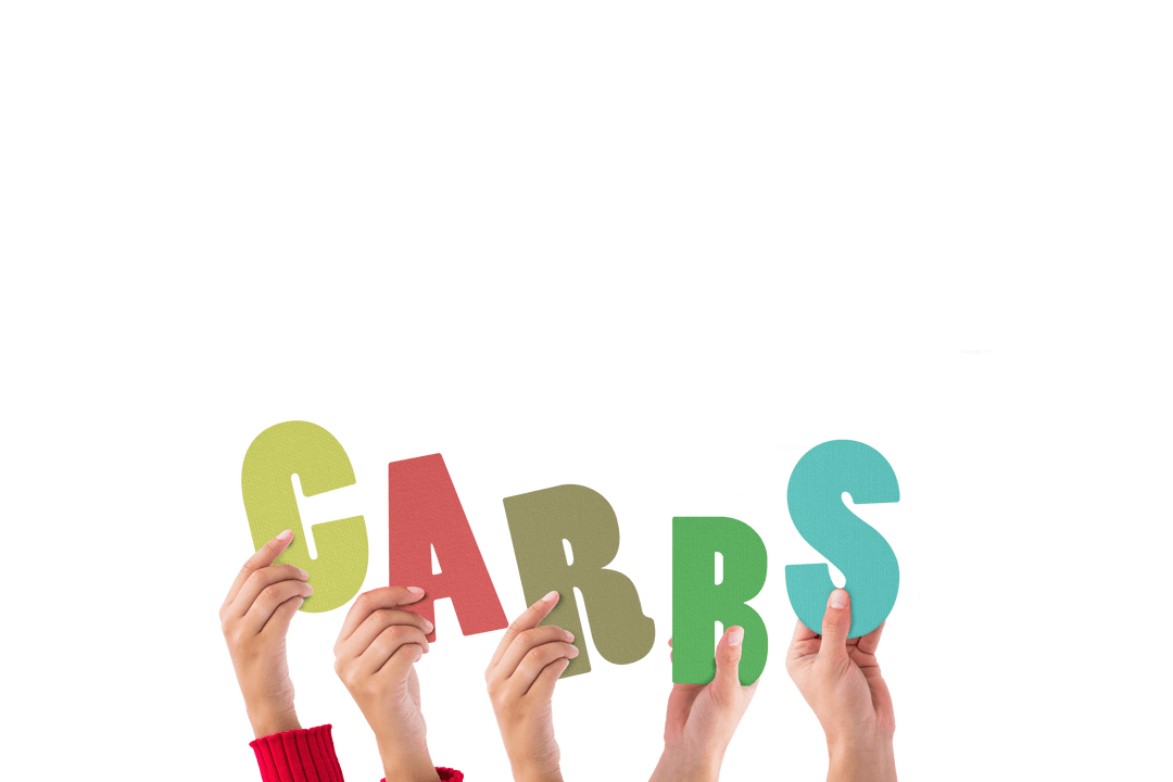 Hands Holding Carbs Text on Transparent Background