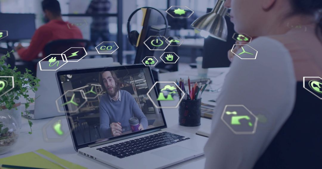 Remote Collaboration in Eco-friendly Workspace with Digital Icons