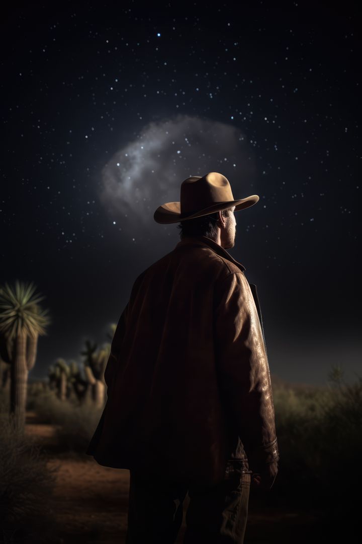Cowboy star gazing at night sky, created using generative ai technology - Free Images, Stock Photos and Pictures on Pikwizard.com
