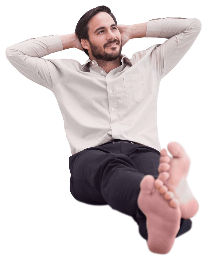 Relaxed Young Professional Sitting Comfortably on Floor, Transparent Background