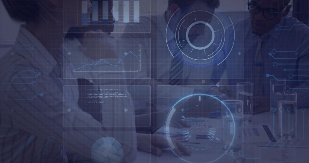 Team Collaboration with Digital Data Overlays in Modern Office