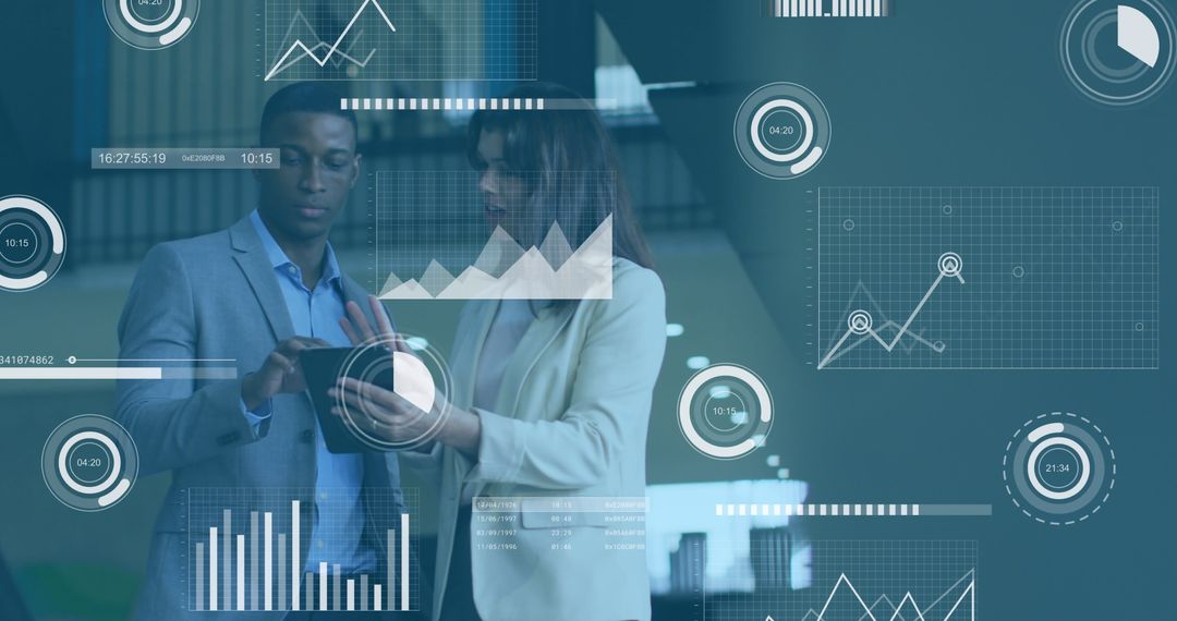 Diverse Business Team Analyzing Digital Data Visualizations