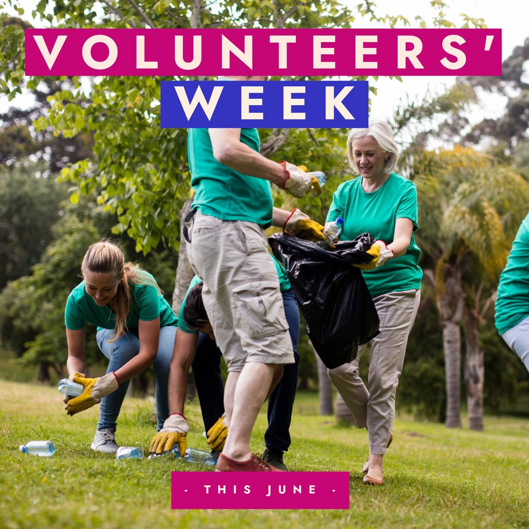 Group of Volunteers Collecting Rubbish in Park for Volunteers' Week - Download Free Stock Templates Pikwizard.com