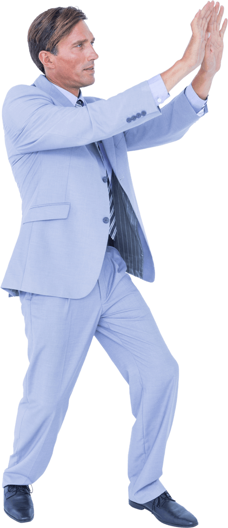 Transparent Businessman Walking and Gesturing Ambitiously