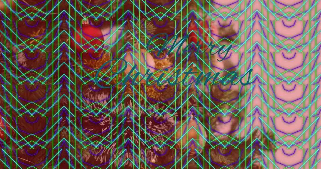 Festive Merry Christmas Card with Neon Geometric Design