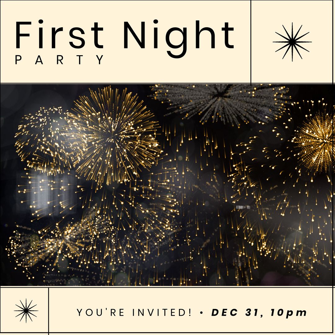 First Night Party Invitation with Fireworks - Download Free Stock Templates Pikwizard.com