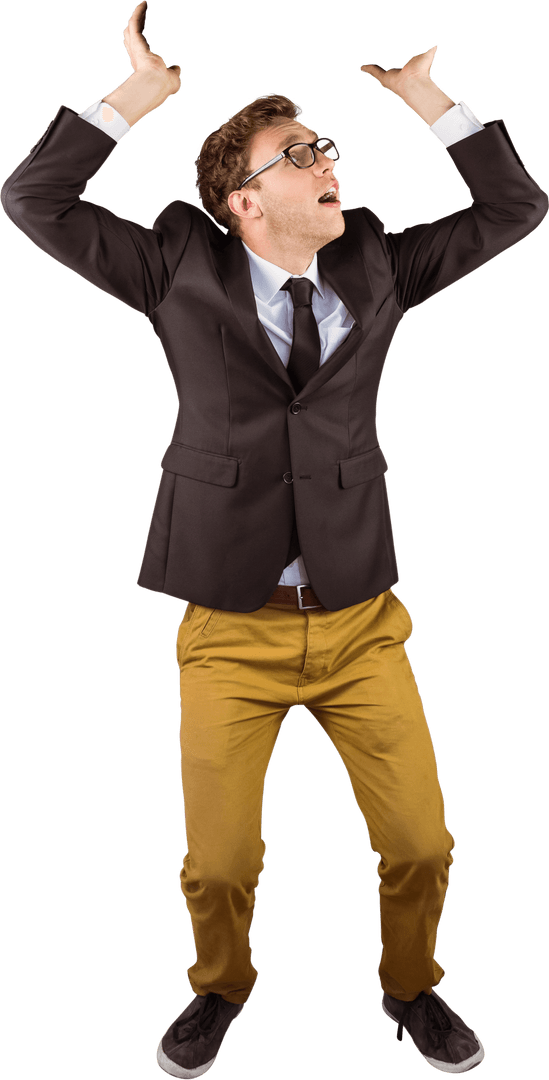 Young Male Student Celebrating on Transparent Background