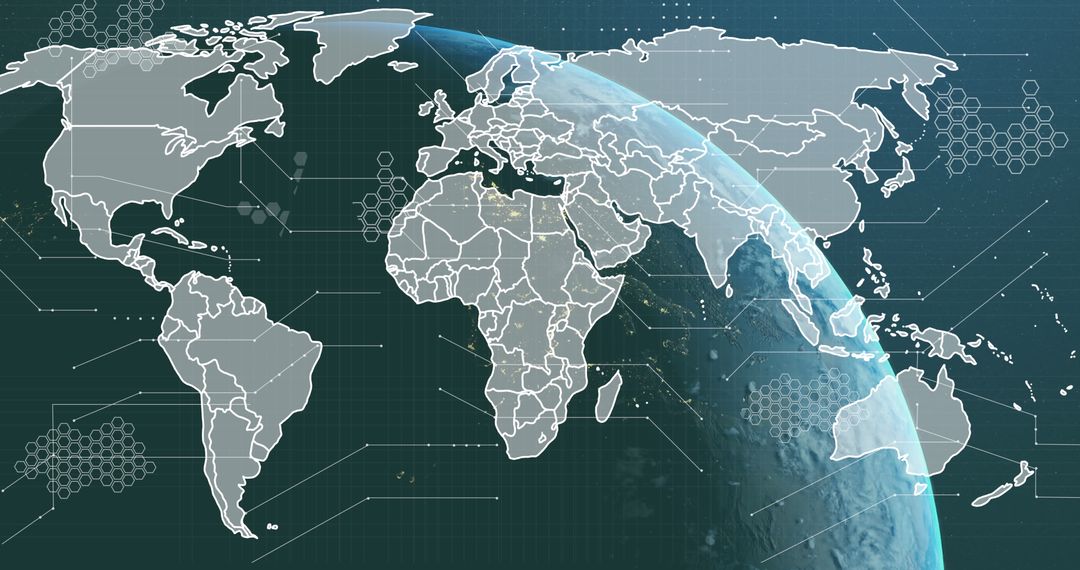 Digital World Map with Network Connections on Globe