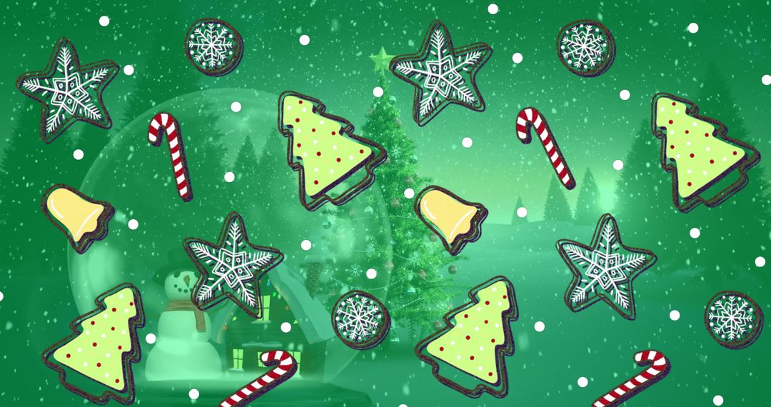 Festive Christmas Pattern with Trees and Candy Canes on Snow Green - Free Images, Stock Photos and Pictures on Pikwizard.com