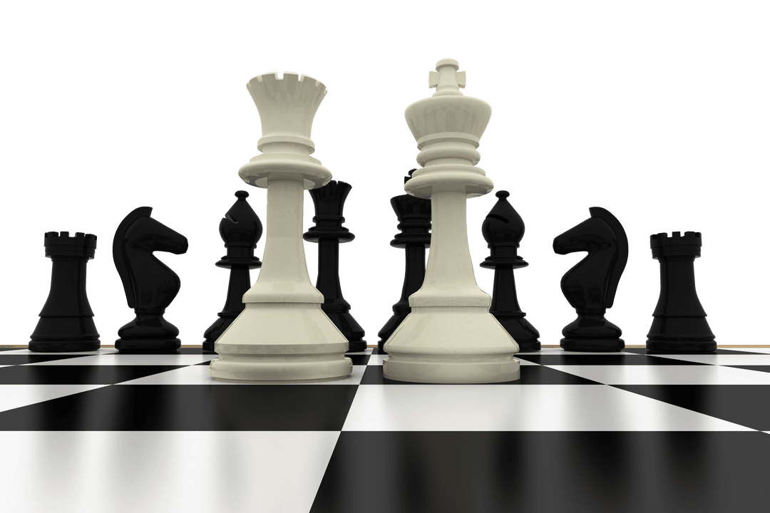 Transparent Chess Set Concept with Central White King and Queen