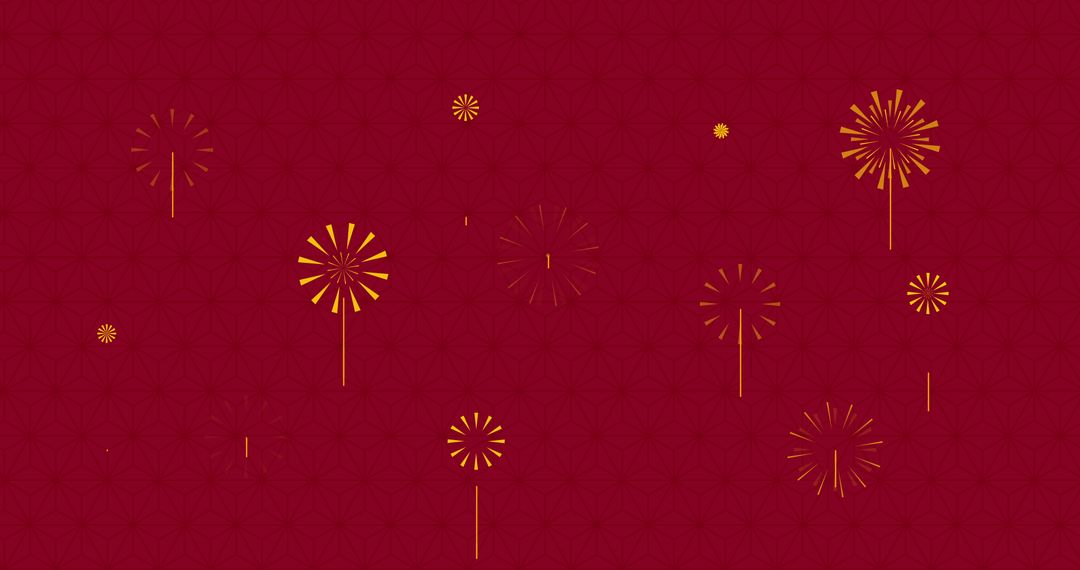 Golden Fireworks on Festive Red Background
