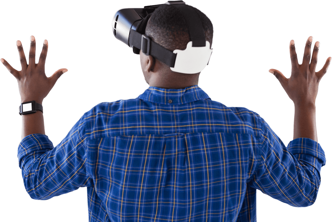 man using transparent vr headset with outstretched hands - Download Free Stock Images Pikwizard.com