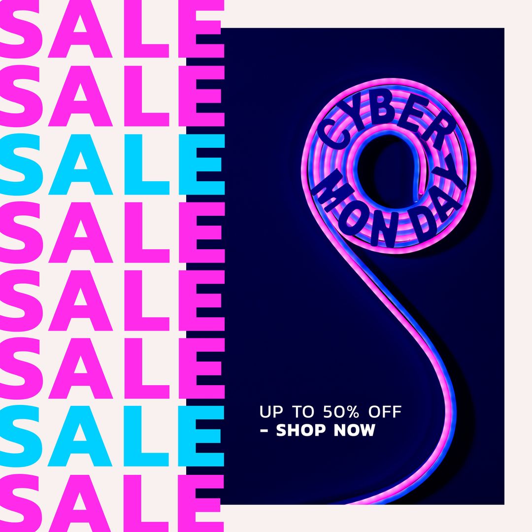 Cyber Monday Sale Promotion with Neon Light Style