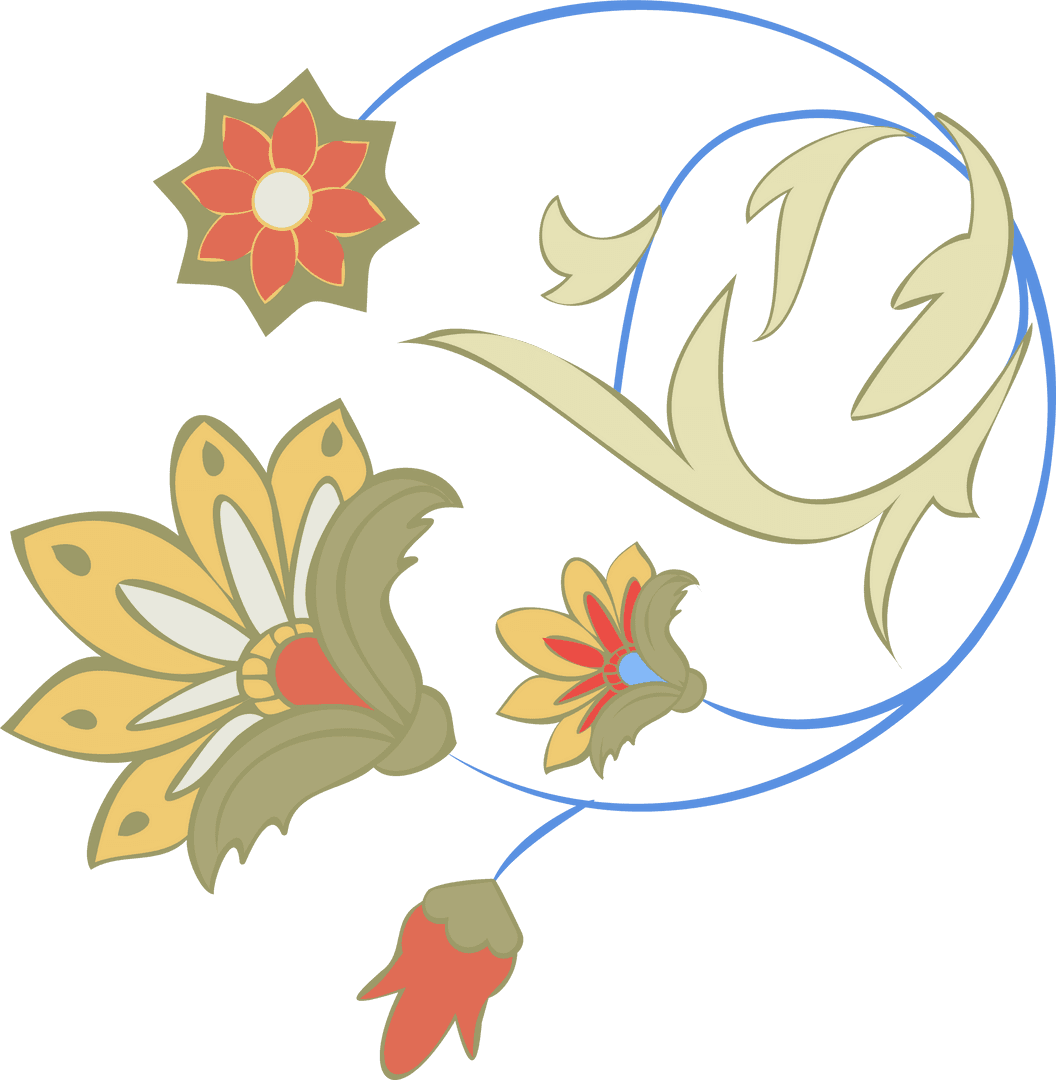 Elegant Floral Vine with Radiant Motifs on Transparent Background