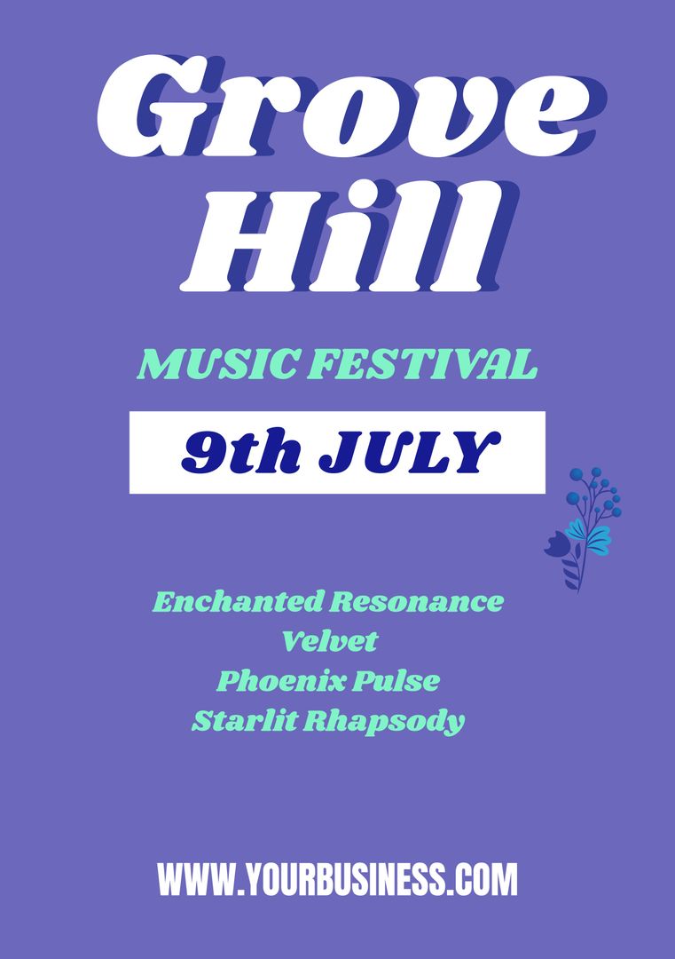 Grove Hill Music Festival Flyer with Dates and Music Bands - Download Free Stock Templates Pikwizard.com