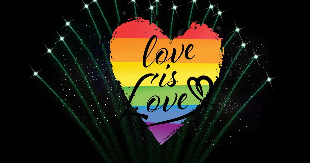 Rainbow Heart with Fireworks Celebrating Love and Equality